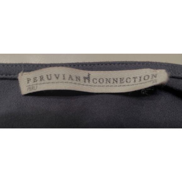 Peruvian Connection Dress Sz M Gray Stretch Knit Tie Waist Slits Casual Stretch - Picture 9 of 12